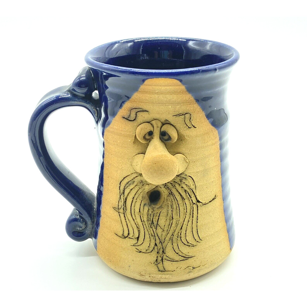 1970s Vintage PETER PETRIE Signed‎ FUNNY UGLY FACE Bearded CUP MUG 1976 Pottery